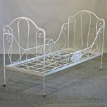A French white painted metal folding day bed,