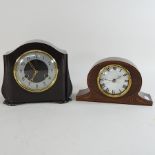 An Edwardian inlaid mantel clock, together with a bakelite clock,