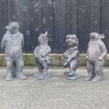 A set of four bronze effect Wind in the Willows garden figures,