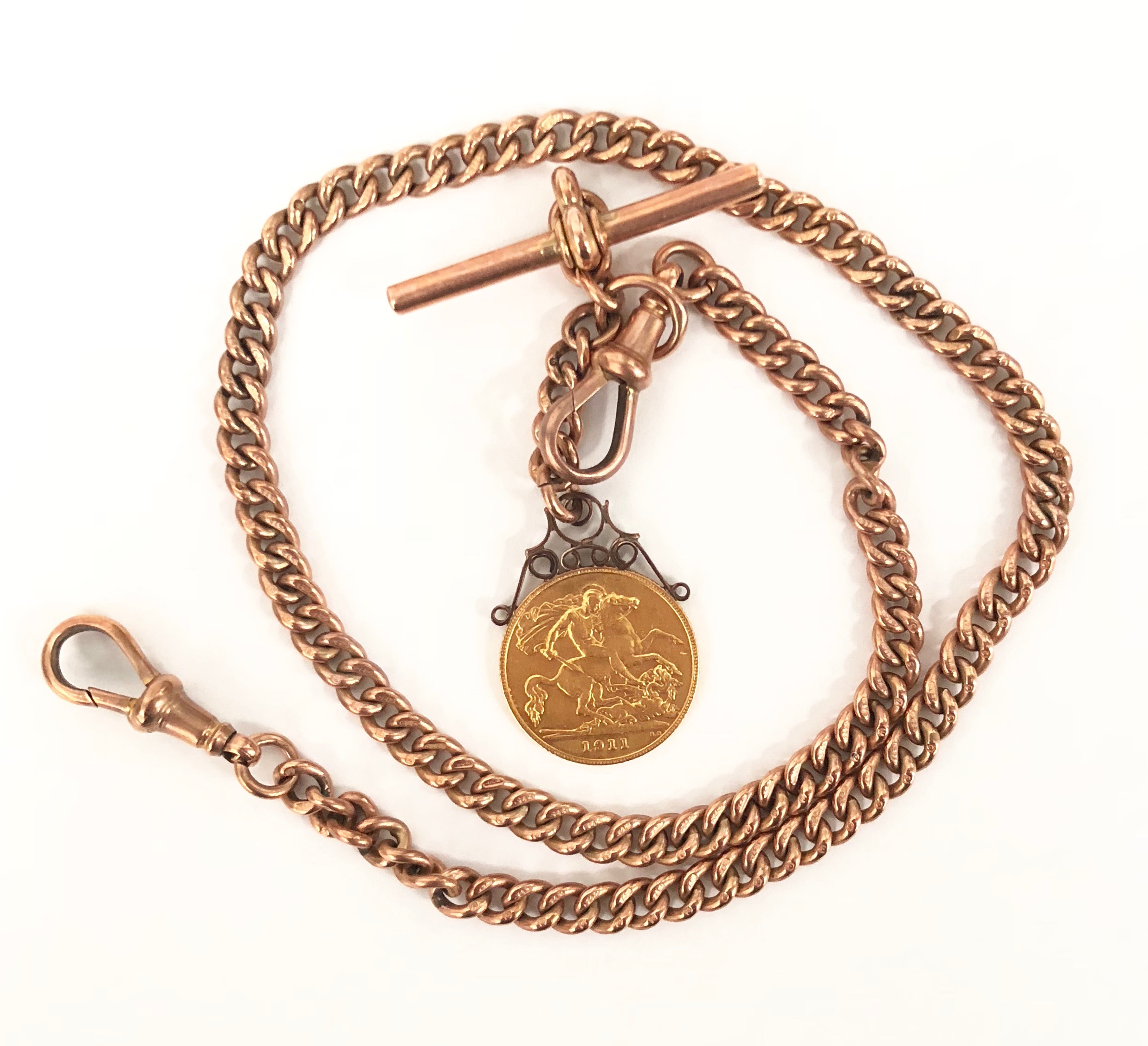 Gold Coloured Albert Watch Chain & Half Sovereign.