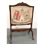 Edwardian Wiltshire Regiment Embroidery Panel in Mahogany Fire Screen