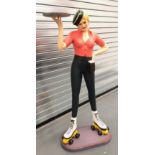 Modern Decorative Lifesize Figure of an American Diner Waitress Girl on Roller Skates.