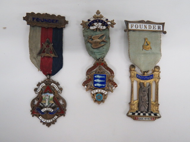 Three Masonic Silver & Gilt Founders Jewels / Medals.