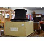 A vintage boxed Scott & Co ' extra quality ' black bowler hat together with two collapsible top