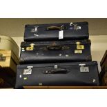 Three vintage navy suitcases including two Globetrotter cases (3)