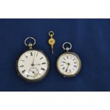 Two silver pocket watches, a Swiss enamel and gold faced watch with Salvation Army motif on back +