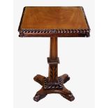 A William IV walnut tilt-top occasional table, the deep, square top with gadrooned border and