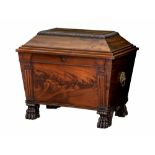 A George IV Irish mahogany wine cooler or cellarette, of large proportions, sarcophagus form,