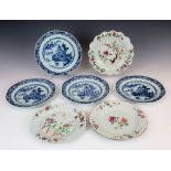 A set of four Chinese export blue and white plates, c.1800, octagonal form with lake landscapes with