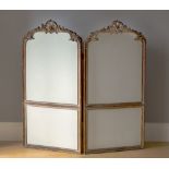 A Louis XV style carved beech wood two fold dressing screen, 19th century, the arched screens with