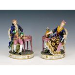 A pair of Samson porcelain figures of a lady and seated gallant in conversation, c.1900, both seated