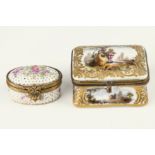 A Meissen style porcelain patch box, 19th century, rectangular form with waisted sides, domed hinged