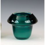 A Floris Meydam for Leerdam Unica glass vase, 1960s, of mushroom form, in blue-green glass with