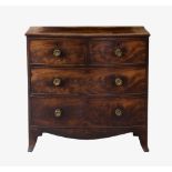 A mid-19th century mahogany bowfront chest of drawers, of small proportions, the boxwood strung