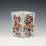 A Japanese Imari decorated porcelain vase, c.1900, of tapered square form, decorated in the