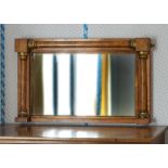 An early Victorian bird's eye maple and parcel gilt overmantel mirror, of small proportions, the