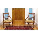 A fine pair of Regency neo-classical inlaid partridgewood side chairs in the manner of Thomas