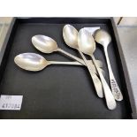 Set of five Bruce Russell silver tea spoons, c.1979