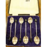A cased set of six silver bean end coffee spoons by Walker & Hall, 1930.