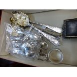 A group of miscellaneous silver & silver plated cutlery/smalls to include a silver napkin ring; a