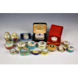 A collection of eight Halcyon Days enamel bonbonnieres/trinket boxes, to include one with