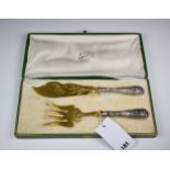 A fine quality cased set of silver Art Nouveau style fish servers, French, c.1890, the heavy cast