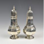 A pair of Elizabeth II silver sugar casters, T. Hill, Birmingham 1972, of octagonal baluster form, 6