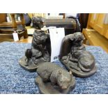 A pair of cold cast bronze Labrador dog bookends and a cold cast bronze Wombat by Anna Eggert (3)