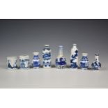 A collection of eight Chinese miniature vases, possibly Kangxi period, to include a variety of