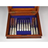 A part cased set of twelve Victorian silver & mother of pearl fruit knives & forks, Henry