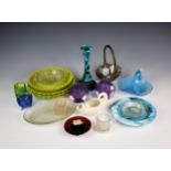 A quantity of various Victorian moulded glassware, to include three Sowerby aesthetic green glass