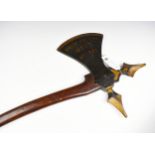 An Ancient Order of Foresters ceremonial axe, painted wooden ceremonial axe, the head with painted