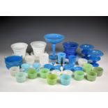 A quantity of various Victorian moulded glassware, to include a blue milk glass spill vase with gilt