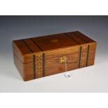 A large 19th century Victorian walnut inlaid writing slope, opening to reveal gilt-tooled dark