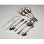A quantity of silver cutlery, to include three fiddle pattern table spoons by Henry John Lias &
