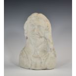 A carved white marble bust of a cavalier, 18th / 19th century, quarter length, 10?in. (27.25cm.)