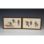 A pair of Chinese pith paper water colour paintings depicting death & torture, framed & glazed, each