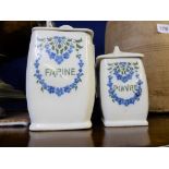 Vintage French ceramic lidded storage jars, Farine and Poivre with floral decoration (2)