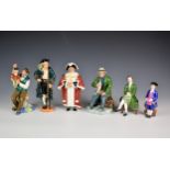 Six Royal Doulton figurines, comprising of A Good Catch, HN2258; The Puppet Maker, HN2253; Long John