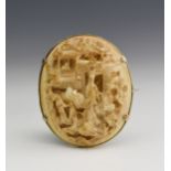 A 19th century Chinese Canton carved ivory brooch, set in 18ct gold mount (not marked, tested),