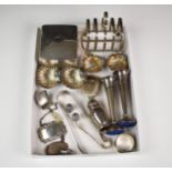 A miscellaneous group of antique silver smalls, to include a Art Deco toast rack, Mappin & Webb,