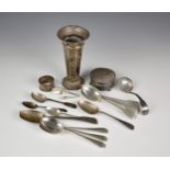 A miscellaneous collection of silver smalls, to include spoons of varying dates and types (three