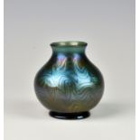 An American Tiffany & Co. Favrile iridescent vase, blue swirl, squat baluster form, etched mark to