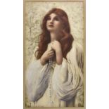 After Henry Ryland (British, Pre-Raphaelite school, 1856-1924), 'Aspiration' hand coloured print,