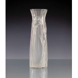 A 20th century Lalique frosted glass vase, of cylindrical form, decorated in high relief with a