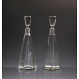 A pair of George V silver mounted Art Deco tapered decanters, hallmarked James Deakin & Sons,