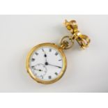 An 18ct gold fob wound open face fob watch, early 20th century, with gilt three-quarter plate