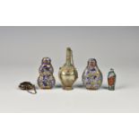 A collection of 20th century Oriental snuff bottles, comprising a Tibetan metal and semi-precious