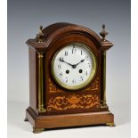 An Edwardian mahogany and marquetry eight day mantel clock, the movement by Samuel Marti, Paris, no.