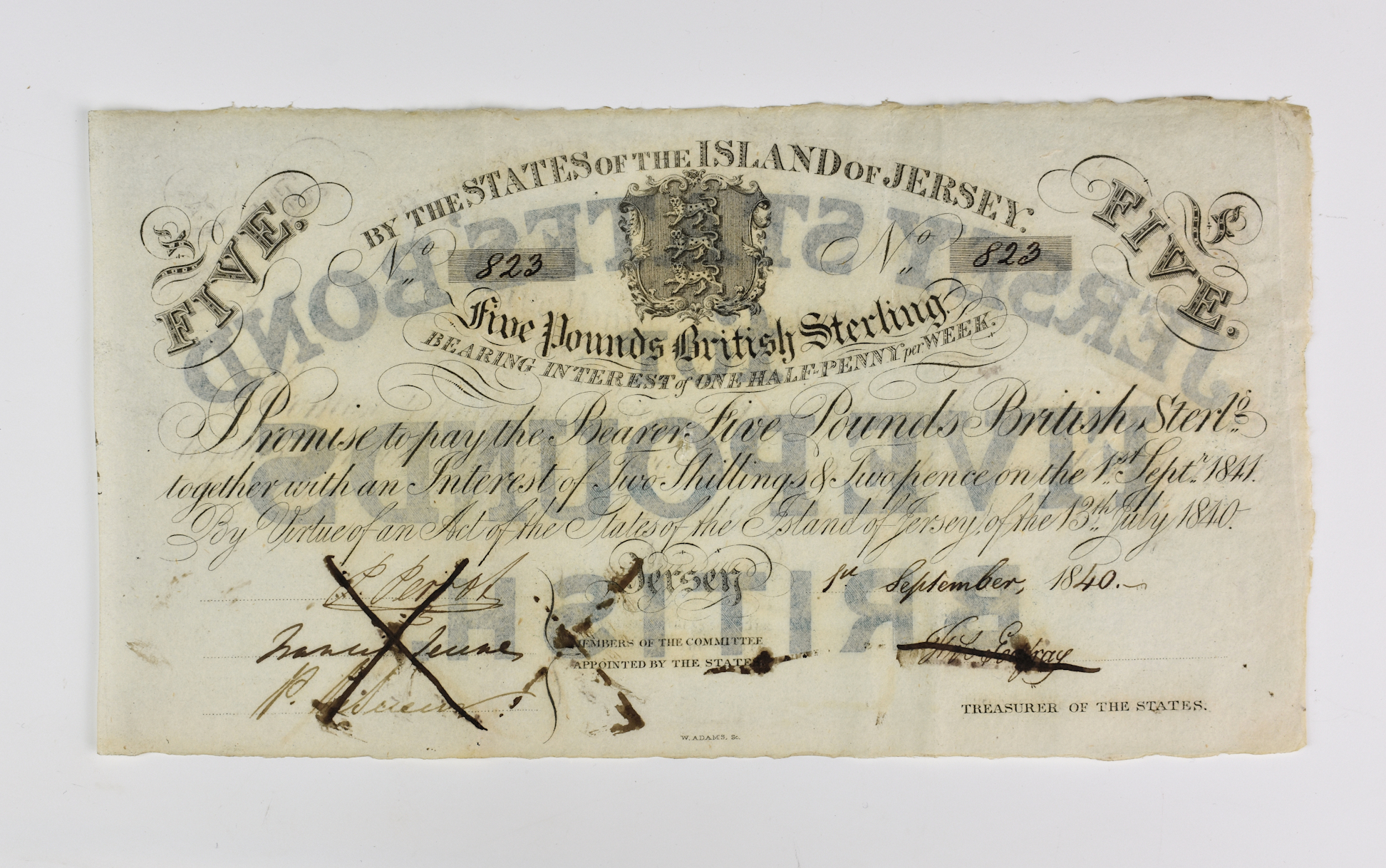 BRITISH BANKNOTE - States of the Island of Jersey, States of the Island of Jersey £5 bearer bond, '